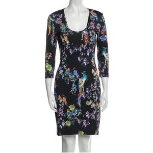 Just Cavalli Bodycon Mini Dress Black Floral | Bird Print Size XS